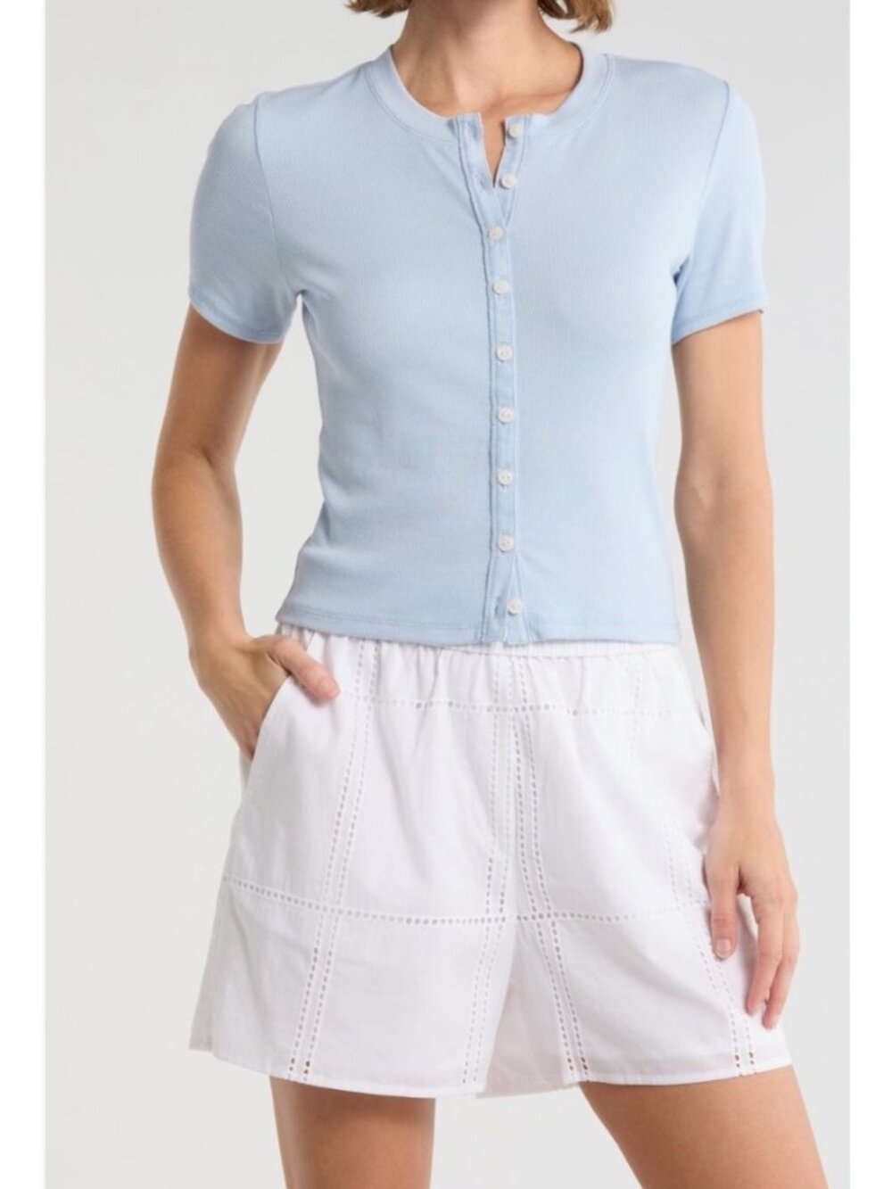 NWT rag & bone Essie blue Short Sleeve Button-Up Crop T-Shirt size S